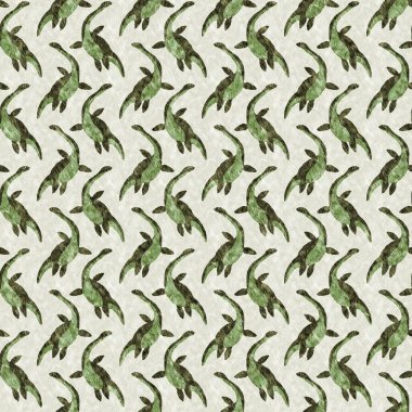 Yeşil el plesiosaur dinazorunu kusursuz şekilde çizdi. Bebek yuvası için cinsiyet Nötr Jurasik fosil silueti. Müze, nesli tükenme ve tekstil tasarımı için cinsiyet ayrımı yapılmamış ev dekorasyonu