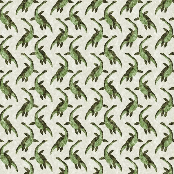 Green Hand Drawn Plesiosaur Dinosaur Seamless Pattern Gender Neutral Jurassic —  Fotos de Stock