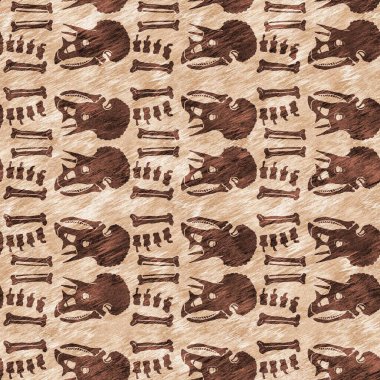 Kahverengi el triceratops dinozor desenli. Bebek yuvası için cinsiyet Nötr Jurasik fosil silueti. Müze, nesli tükenme ve tekstil tasarımı için cinsiyet ayrımı yapılmamış ev dekorasyonu