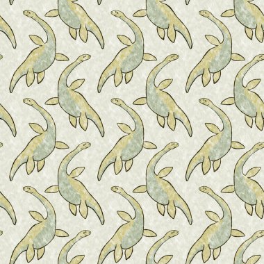 Yeşil el plesiosaur dinazorunu kusursuz şekilde çizdi. Bebek yuvası için cinsiyet Nötr Jurasik fosil silueti. Müze, nesli tükenme ve tekstil tasarımı için cinsiyet ayrımı yapılmamış ev dekorasyonu