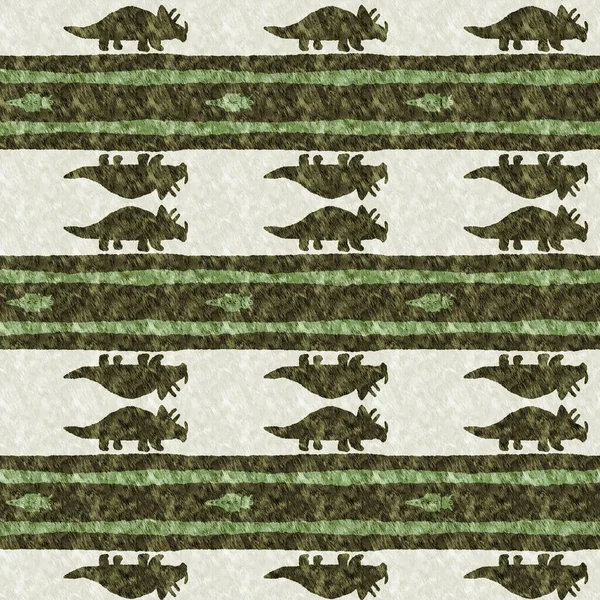 Green Hand Drawn Triceratops Dinosaur Seamless Pattern Gender Neutral Jurassic — Photo