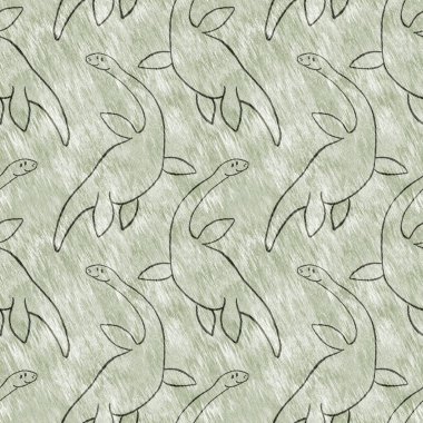 Kahverengi el plesiosaur dinazorunu kusursuz şekilde çizmiş. Bebek yuvası için cinsiyet Nötr Jurasik fosil silueti. Müze, nesli tükenme ve tekstil tasarımı için cinsiyet ayrımı yapılmamış ev dekorasyonu