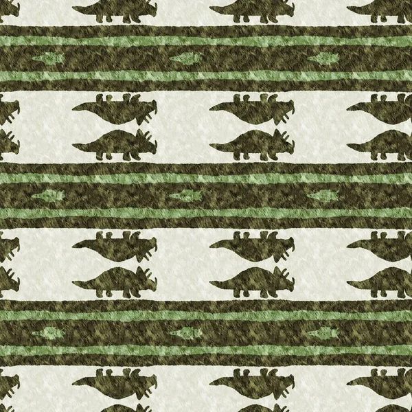 Green Hand Drawn Triceratops Dinosaur Seamless Pattern Gender Neutral Jurassic —  Fotos de Stock