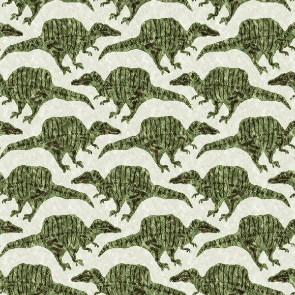绿手绘龙化石骨骼恐龙无缝图案 用于婴儿保育的中性侏罗纪轮廓 博物馆 灭绝和纺织品设计的家居装饰 — 图库照片