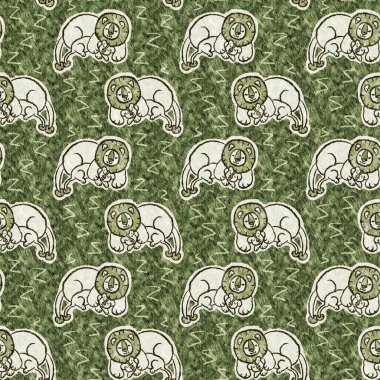 Bebek odası dekorasyonu için şirin bir safari aslanı deseni. Kusursuz kürksüz yeşil desenli cinsiyet nötr iz tasarımı