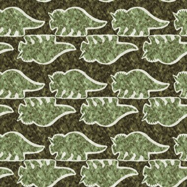 Yeşil el triceratops dinozor deseni çizdi. Bebek yuvası için cinsiyet Nötr Jurasik fosil silueti. Müze, nesli tükenme ve tekstil tasarımı için cinsiyet ayrımı yapılmamış ev dekorasyonu