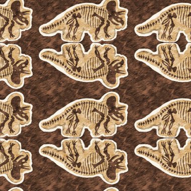 Kahverengi el triceratops dinozor desenli. Bebek yuvası için cinsiyet Nötr Jurasik fosil silueti. Müze, nesli tükenme ve tekstil tasarımı için cinsiyet ayrımı yapılmamış ev dekorasyonu