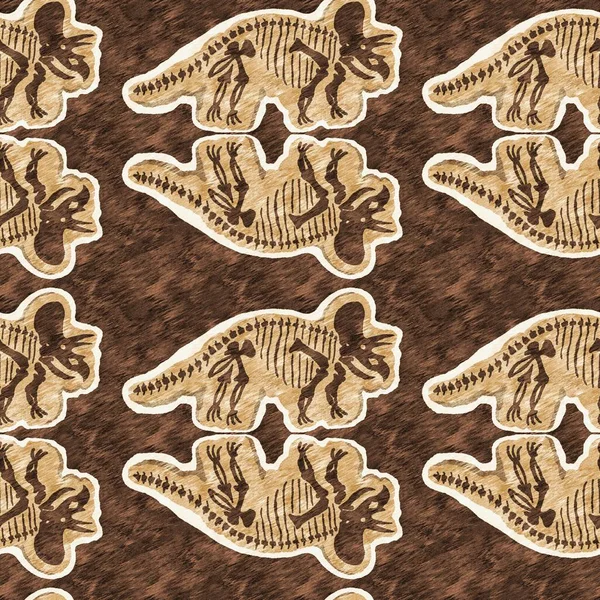 Hnědá Ruka Kreslil Triceratops Dinosaurus Bezešvé Vzor Pohlaví Neutrální Jurská — Stock fotografie