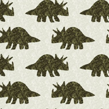 Yeşil el triceratops dinozor deseni çizdi. Bebek yuvası için cinsiyet Nötr Jurasik fosil silueti. Müze, nesli tükenme ve tekstil tasarımı için cinsiyet ayrımı yapılmamış ev dekorasyonu