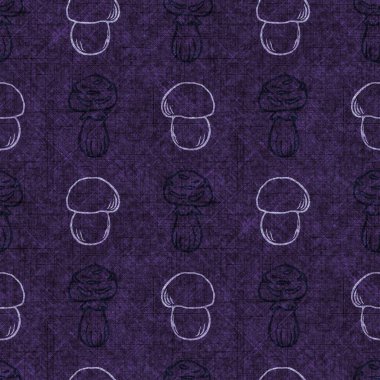 Mantarsız el yapımı keten desenli. Organik mantarlar, yastık fırlatmak için doğal ton tasarımı, yumuşak mobilyalar. Modern mor ormanlık ev dekorasyonu