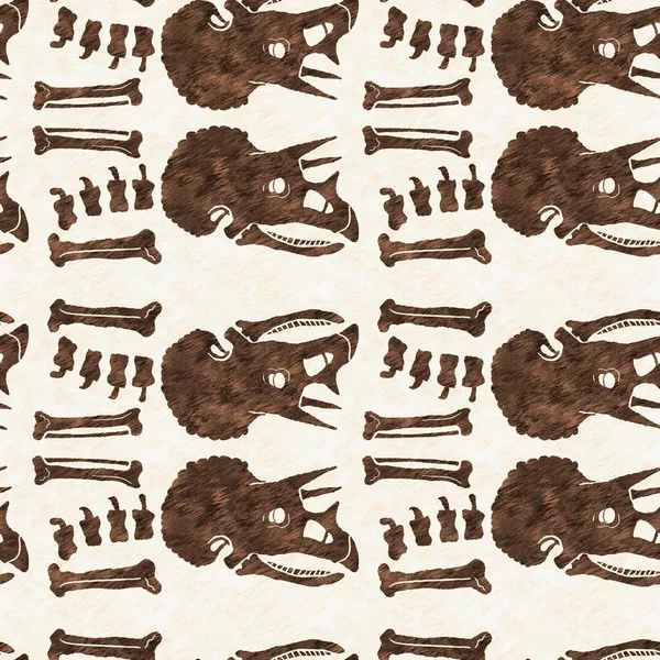 Brown Hand Drawn Triceratops Dinosaur Seamless Pattern Gender Neutral Jurassic — Stockfoto