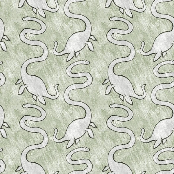 Brown Hand Drawn Plesiosaur Dinosaur Seamless Pattern Gender Neutral Jurassic — Fotografia de Stock