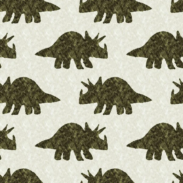 Green Hand Drawn Triceratops Dinosaur Seamless Pattern Gender Neutral Jurassic — Stock Photo, Image