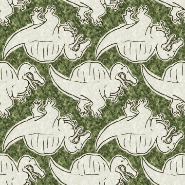 Yeşil el, Spinosaurus dinazorunu kusursuz şekilde çizdi. Bebek yuvası için cinsiyet Nötr Jurasik fosil silueti. Müze, neslin tükenmesi ve tekstil tasarımı için ev dekorasyonu