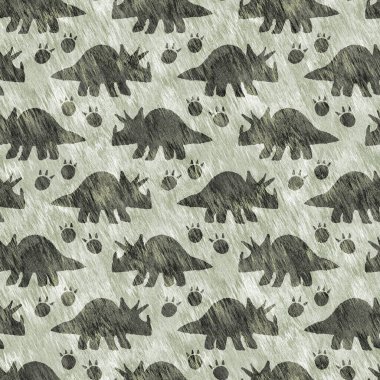 Yeşil el triceratops dinozor deseni çizdi. Bebek yuvası için cinsiyet Nötr Jurasik fosil silueti. Müze, nesli tükenme ve tekstil tasarımı için cinsiyet ayrımı yapılmamış ev dekorasyonu