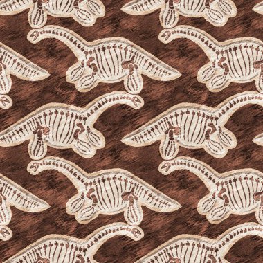 Kahverengi plesiosaur dinozor fosil kemikleri dikişsiz desen. Bebek odası için cinsiyet olarak Tarafsız Jurasik siluet. Müze, nesli tükenme ve tekstil tasarımı için cinsiyet ayrımı yapılmamış ev dekorasyonu