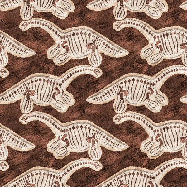 Brown Plesiosaur Dinosaur Fossil Bones Seamless Pattern Gender Neutral Jurassic — стоковое фото