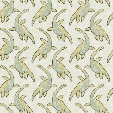 Yeşil el plesiosaur dinazorunu kusursuz şekilde çizdi. Bebek yuvası için cinsiyet Nötr Jurasik fosil silueti. Müze, nesli tükenme ve tekstil tasarımı için cinsiyet ayrımı yapılmamış ev dekorasyonu