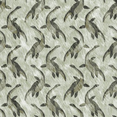 Kahverengi el plesiosaur dinazorunu kusursuz şekilde çizmiş. Bebek yuvası için cinsiyet Nötr Jurasik fosil silueti. Müze, nesli tükenme ve tekstil tasarımı için cinsiyet ayrımı yapılmamış ev dekorasyonu