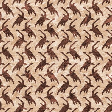 Kahverengi el plesiosaur dinazorunu kusursuz şekilde çizmiş. Bebek yuvası için cinsiyet Nötr Jurasik fosil silueti. Müze, nesli tükenme ve tekstil tasarımı için cinsiyet ayrımı yapılmamış ev dekorasyonu 