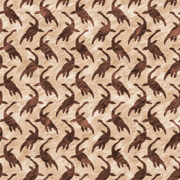 Brown Hand Drawn Plesiosaur Dinosaur Seamless Pattern Gender Neutral Jurassic — 스톡 사진