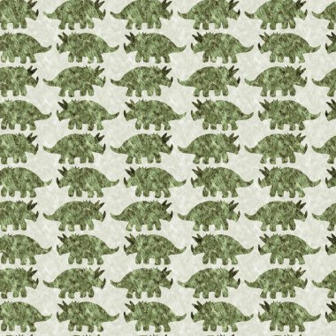 Yeşil el triceratops dinozor deseni çizdi. Bebek yuvası için cinsiyet Nötr Jurasik fosil silueti. Müze, nesli tükenme ve tekstil tasarımı için cinsiyet ayrımı yapılmamış ev dekorasyonu