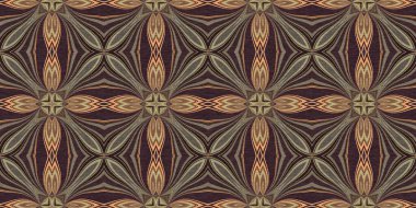 Topraksı renkler 60 'ların gerisinde geometrik, pürüzsüz sınır deseni, kahverengi tonda. Modern vintage jeo dokuma kumaş kenar süslemesi. Klasik kurdele pankartı