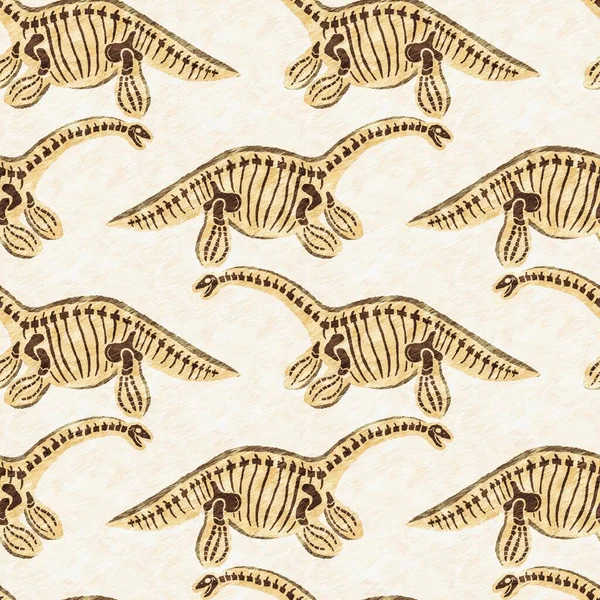Brown plesiosaur dinosaur fossil bones seamless pattern. Gender Neutral Jurassic silhouette for baby nursery. Gender neutral home decor for museum, extinction and textile design
