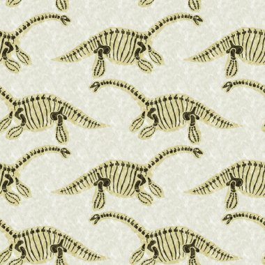 Yeşil plesiosaur dinozor fosil kemikleri dikişsiz desen. Bebek odası için cinsiyet olarak Tarafsız Jurasik siluet. Müze, nesli tükenme ve tekstil tasarımı için cinsiyet ayrımı yapılmamış ev dekorasyonu 