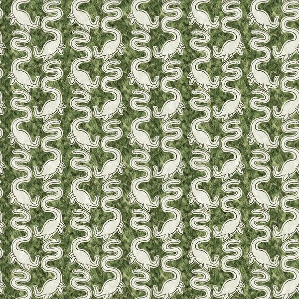 Green Plesiosaur Dinosaur Seamless Pattern Gender Neutral Jurassic Fossil Silhouette — Stok fotoğraf