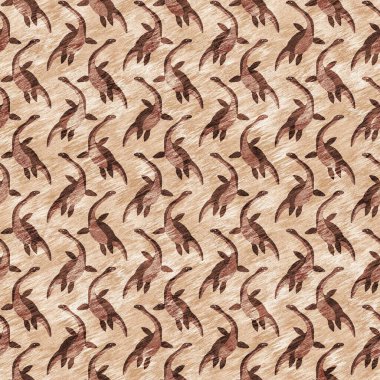 Kahverengi el plesiosaur dinazorunu kusursuz şekilde çizmiş. Bebek yuvası için cinsiyet Nötr Jurasik fosil silueti. Müze, nesli tükenme ve tekstil tasarımı için cinsiyet ayrımı yapılmamış ev dekorasyonu 