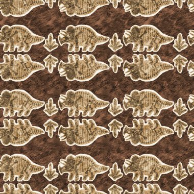 El çizimi triceratops fosil kemikler dinazor dikişsiz desen. Cinsiyet Tarafsız Jurasik siluet. Müze, excintion ve tekstil tasarımı için ev dekorasyonu