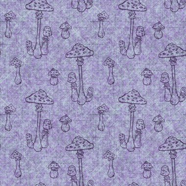 Mantarsız el yapımı keten desenli. Organik mantarlar, yastık fırlatmak için doğal ton tasarımı, yumuşak mobilyalar. Modern mor ormanlık ev dekorasyonu