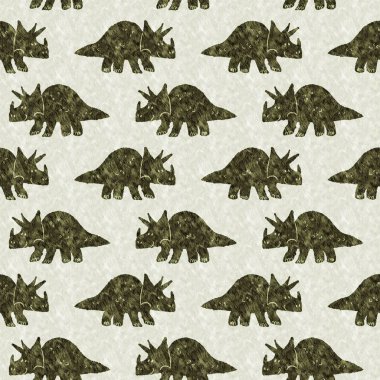 Yeşil el triceratops dinozor deseni çizdi. Bebek yuvası için cinsiyet Nötr Jurasik fosil silueti. Müze, nesli tükenme ve tekstil tasarımı için cinsiyet ayrımı yapılmamış ev dekorasyonu