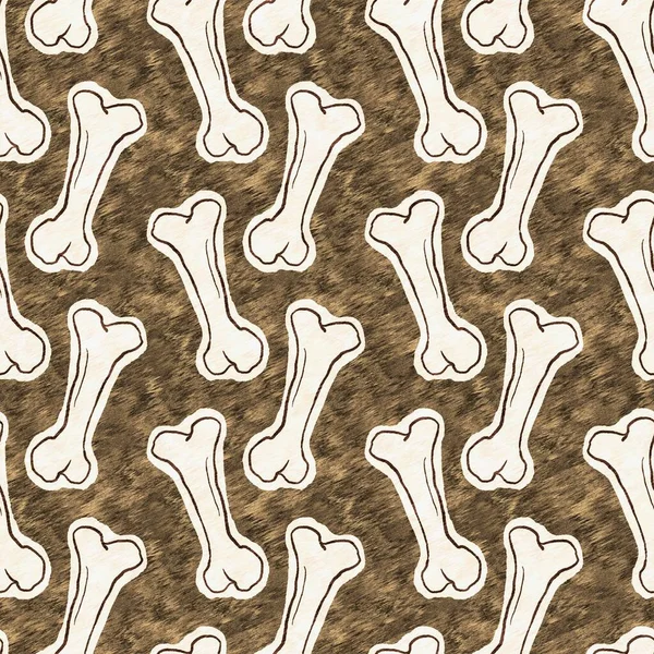 Brown hand drawn dinosaur bone seamless pattern. Gender Neutral Jurassic fossil silhouette for baby nursery. Home decor for museum, extinction and textile design