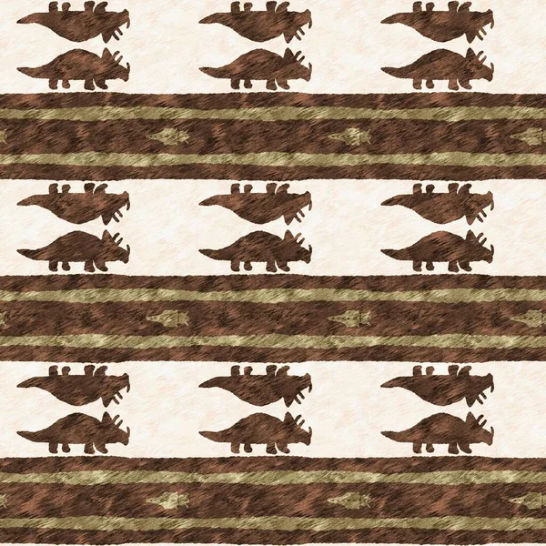 Hand drawn triceratops dinosaur seamless pattern. Gender Neutral Jurassic fossil silhouette for baby nursery. Gender neutral home decor for museum, extinction and textile design