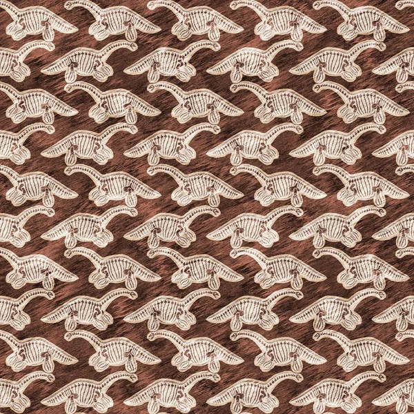 Brown Plesiosaur Dinosaur Fossil Bones Seamless Pattern Gender Neutral Jurassic — Stok fotoğraf