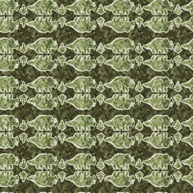 Yeşil triceratops dinozor fosil kemikleri kusursuz desen. Bebek odası için cinsiyet olarak Tarafsız Jurasik siluet. Müze, nesli tükenme ve tekstil tasarımı için cinsiyet ayrımı yapılmamış ev dekorasyonu