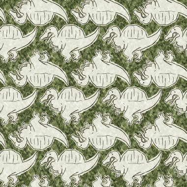 Yeşil el, Spinosaurus dinazorunu kusursuz şekilde çizdi. Bebek yuvası için cinsiyet Nötr Jurasik fosil silueti. Müze, neslin tükenmesi ve tekstil tasarımı için ev dekorasyonu