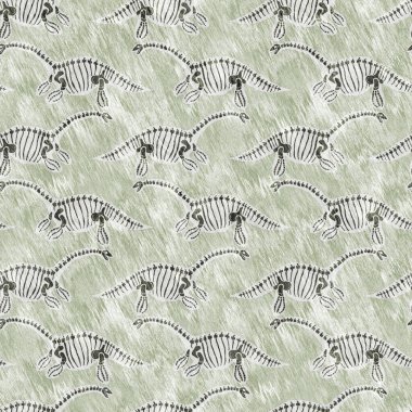 Yeşil plesiosaur dinozor fosil kemikleri dikişsiz desen. Bebek odası için cinsiyet olarak Tarafsız Jurasik siluet. Müze, nesli tükenme ve tekstil tasarımı için cinsiyet ayrımı yapılmamış ev dekorasyonu