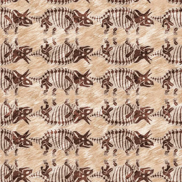 Brown hand drawn triceratops dinosaur seamless pattern. Gender Neutral Jurassic fossil silhouette for baby nursery. Gender neutral home decor for museum, extinction and textile design