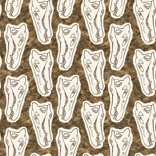 Brown Hand Drawn Spinosaurus Fossil Bones Dinosaur Seamless Pattern Gender — Foto Stock