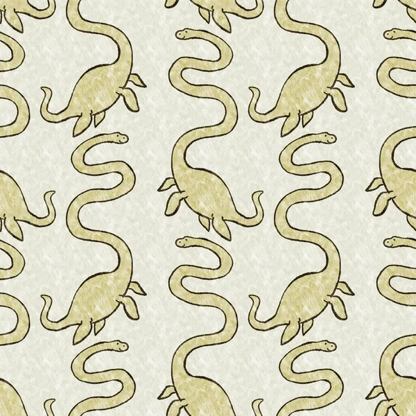 Green Hand Drawn Plesiosaur Dinosaur Seamless Pattern Gender Neutral Jurassic — Foto de Stock