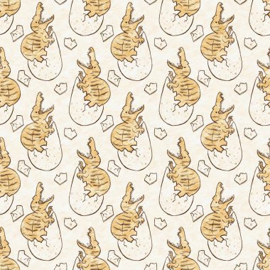 Kahverengi el, Spinosaurus 'u yumurtasız şekilde çizdi. Bebek yuvası için cinsiyeti Tarafsız Jurasik dinozor fosil silueti. Müze, neslin tükenmesi ve tekstil tasarımı için ev dekorasyonu