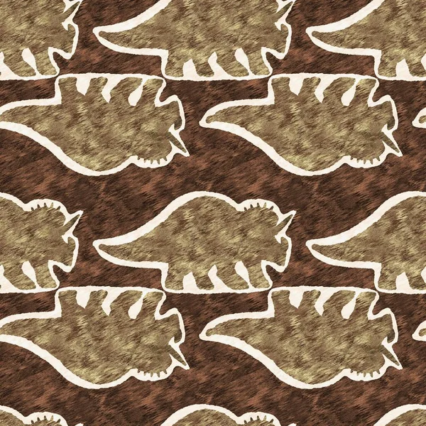 手描きのトリケラトプス恐竜シームレスパターン 性別赤ちゃんの保育のための中性ジュラ紀の化石シルエット 博物館 絶滅とテキスタイルデザインのためのジェンダー中立家の装飾 — ストック写真