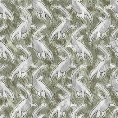 Kahverengi el plesiosaur dinazorunu kusursuz şekilde çizmiş. Bebek yuvası için cinsiyet Nötr Jurasik fosil silueti. Müze, nesli tükenme ve tekstil tasarımı için cinsiyet ayrımı yapılmamış ev dekorasyonu