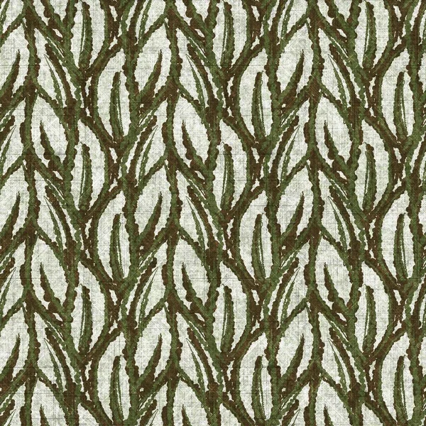 植物の葉シームレスな手描きリネンスタイルパターン 投げ枕 柔らかい家具のためのトーンデザイン上の有機葉の自然なトーン モダンな緑の家の装飾 — ストック写真