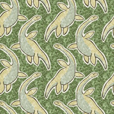 Yeşil el plesiosaur dinazorunu kusursuz şekilde çizdi. Bebek yuvası için cinsiyet Nötr Jurasik fosil silueti. Müze, nesli tükenme ve tekstil tasarımı için cinsiyet ayrımı yapılmamış ev dekorasyonu