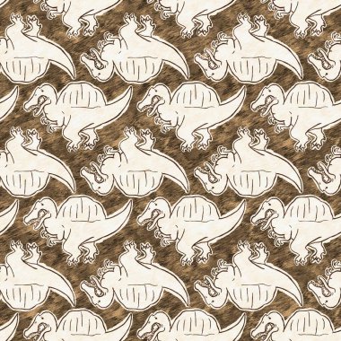 Kahverengi el, Spinosaurus dinazorların kusursuz desenlerini çizdi. Bebek yuvası için cinsiyet Nötr Jurasik fosil silueti. Müze, neslin tükenmesi ve tekstil tasarımı için ev dekorasyonu