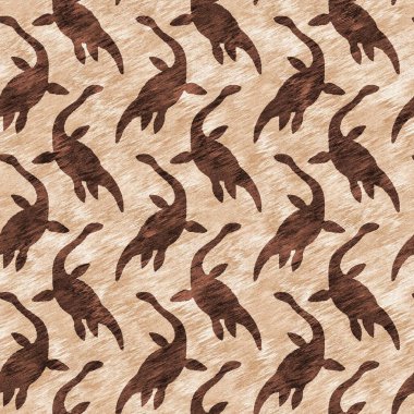 Kahverengi el plesiosaur dinazorunu kusursuz şekilde çizmiş. Bebek yuvası için cinsiyet Nötr Jurasik fosil silueti. Müze, nesli tükenme ve tekstil tasarımı için cinsiyet ayrımı yapılmamış ev dekorasyonu 